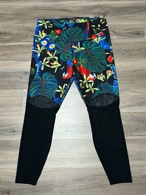 Nike Women's XXL Leggings Tropical Print Black Mesh Dri-Fit High Rise Monstera